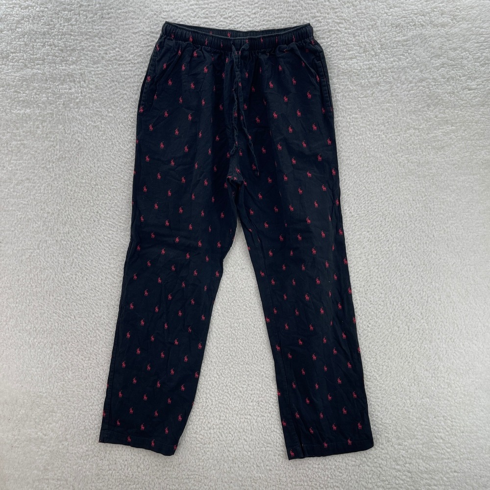 Polo Ralph Lauren Pajama Pants Mens Small Black Red AOP Pony Print Lounge PJ